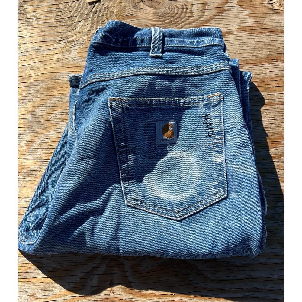Carhartt Jeans Mens 34x36 Blue Denim Utility Work Pants relaxed Fit outdoors